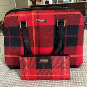 Red Plaid Kate Spade Purse & Wallet